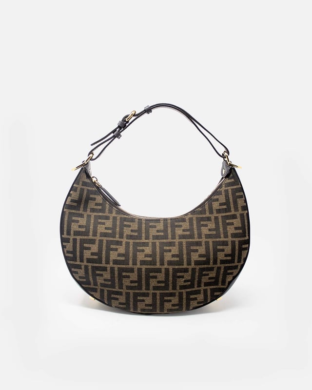 【FENDI】W.MINIATURE◆7AS368ABVE Fendi Multicolor Embroidered FF Zucca Satin Black Leather